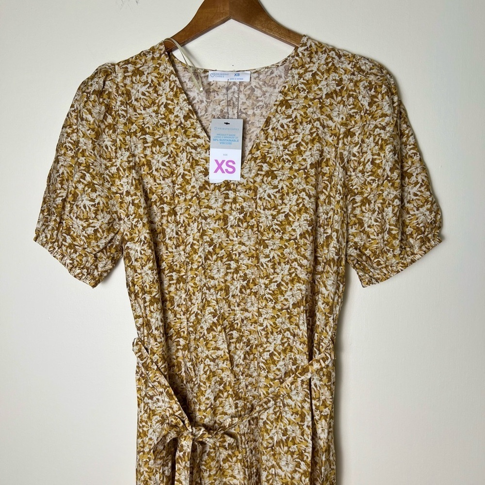 🛍️ Primark Cares Women Floral Tan Midi Dress XS Boho Cottagecore Indie Casual - Picture 4 of 16